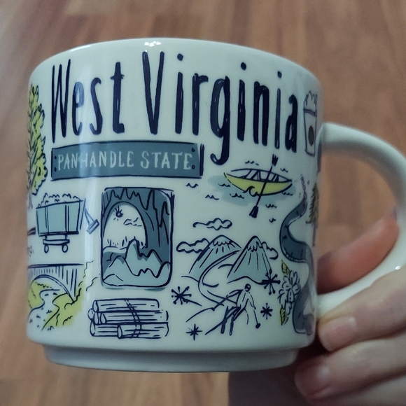 Starbucks Mug with Blue and Green Illustrations. West Virginia - Picture 2 of 3